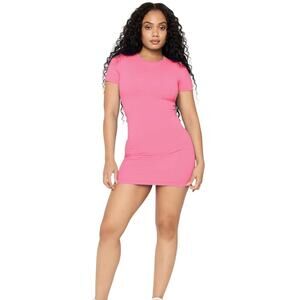 Fabletics Seamless Short Sleeve Mini Length Workout Dress Pink Cactus Sz L